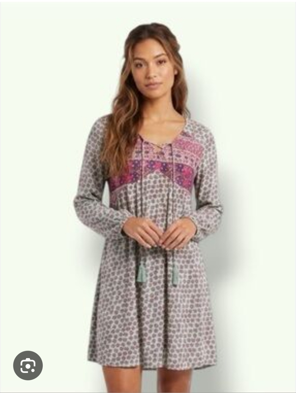 Xhilaration Pink Floral Long-Sleeve Tie-Front Dress